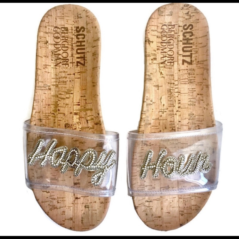 Schutz Transparent Crystal Happy Hour Slides